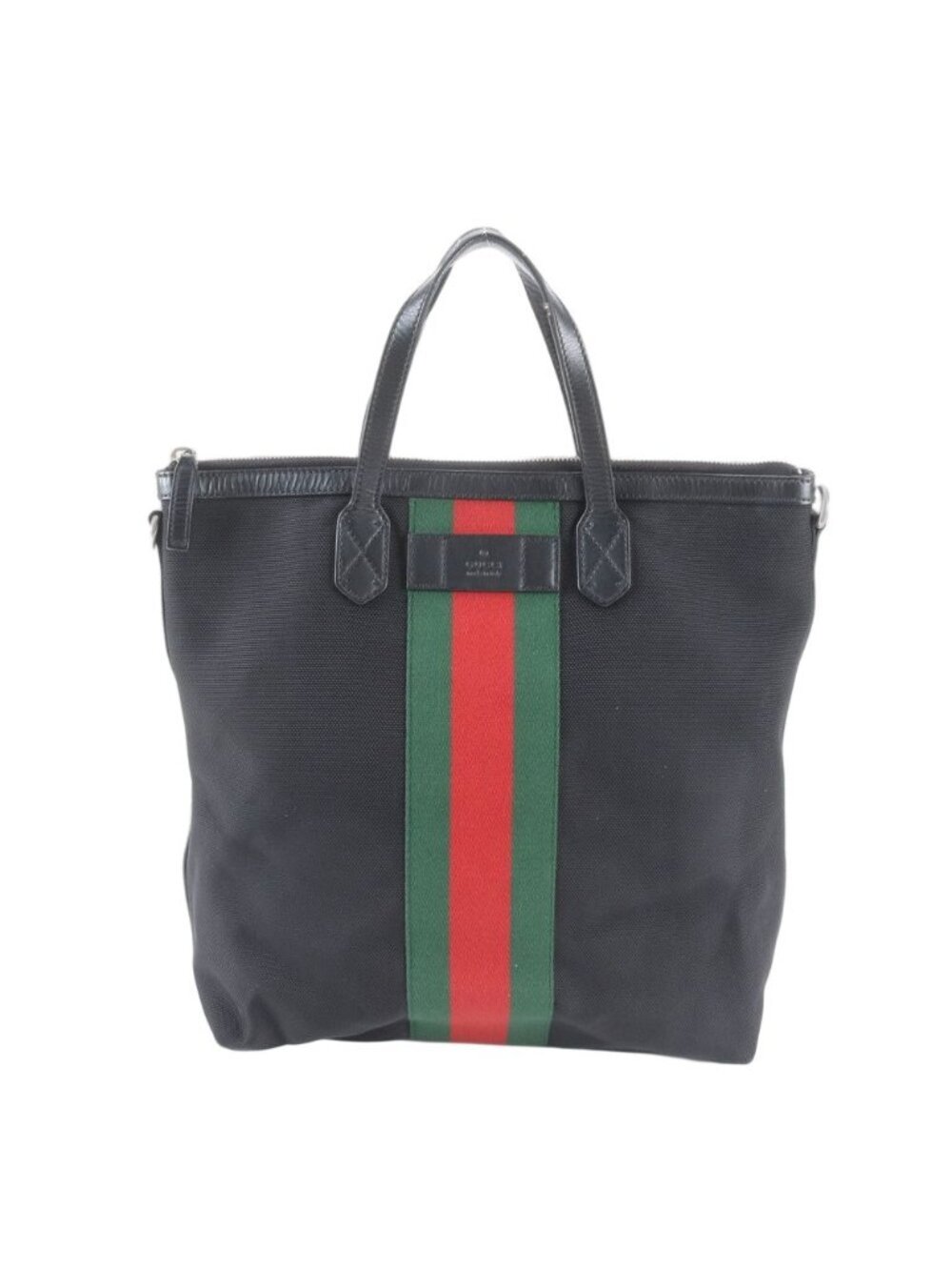 Gucci Sherry Line Leather Canvas Tote Shoulder Business Black